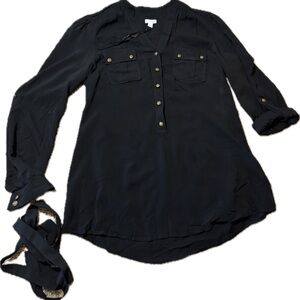 E52 Anthropology Odille Black V-Neck Button Front Tunic, Size 10